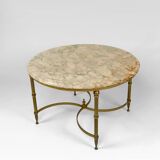 Neoclassical round coffee table, Brass and Marble, France, circa 1960