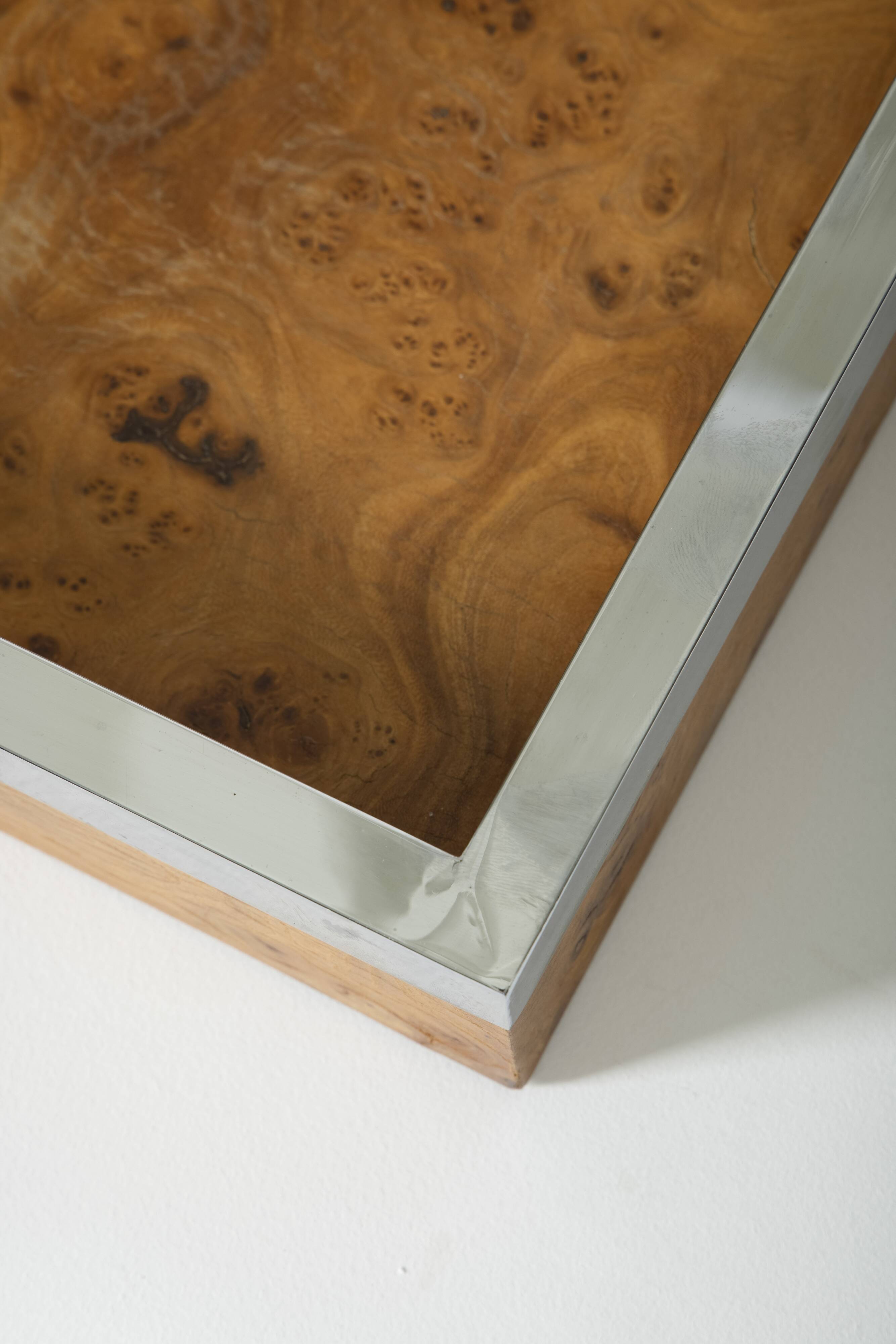 Elm and chrome magnifying glass tray, 1970s