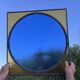 Pair of antique blue and yellow stained glass windows