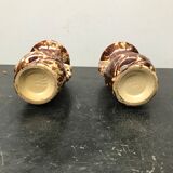 Pair of old vases with vintage beige brown ceramic handles