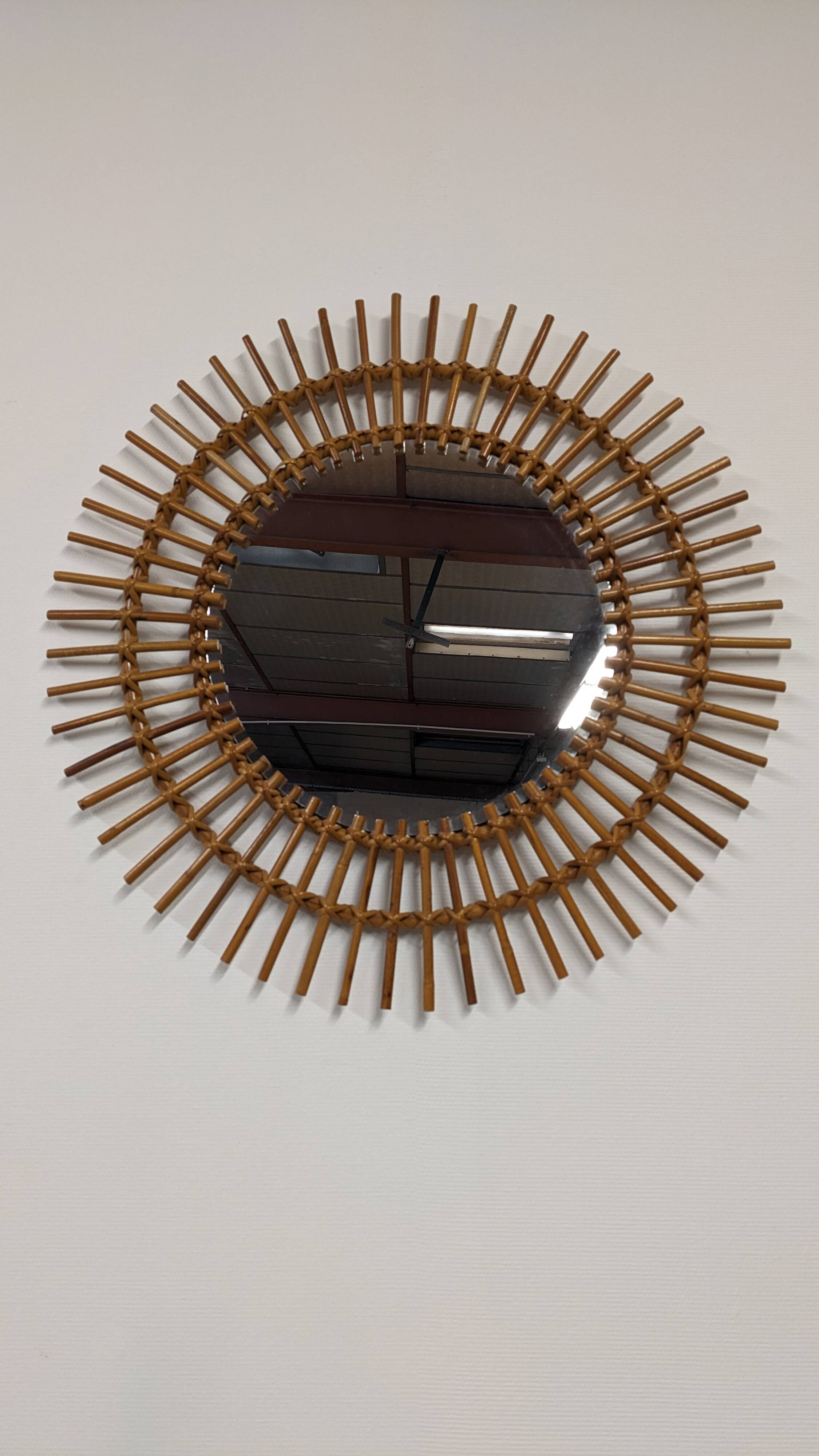 XL rattan sun mirror from the 50s/60s