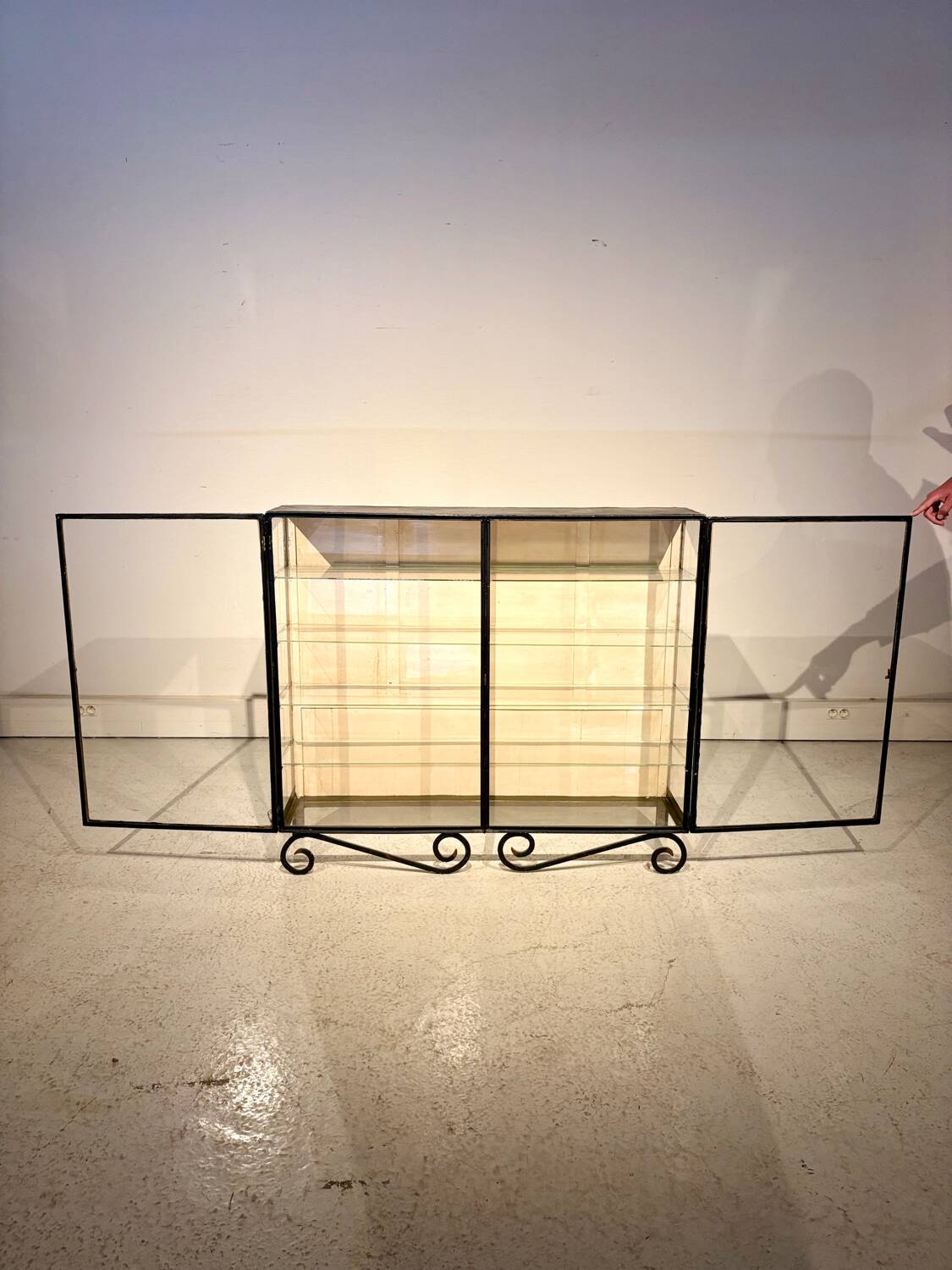 Double vintage metal and glass display cabinet from the 50s/60s – industrial style