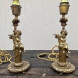Pair of bronze cherub lamp feet
