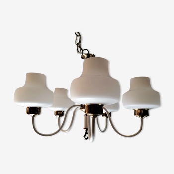 Chandelier 5 lamps opaline vintage Scandinavian design