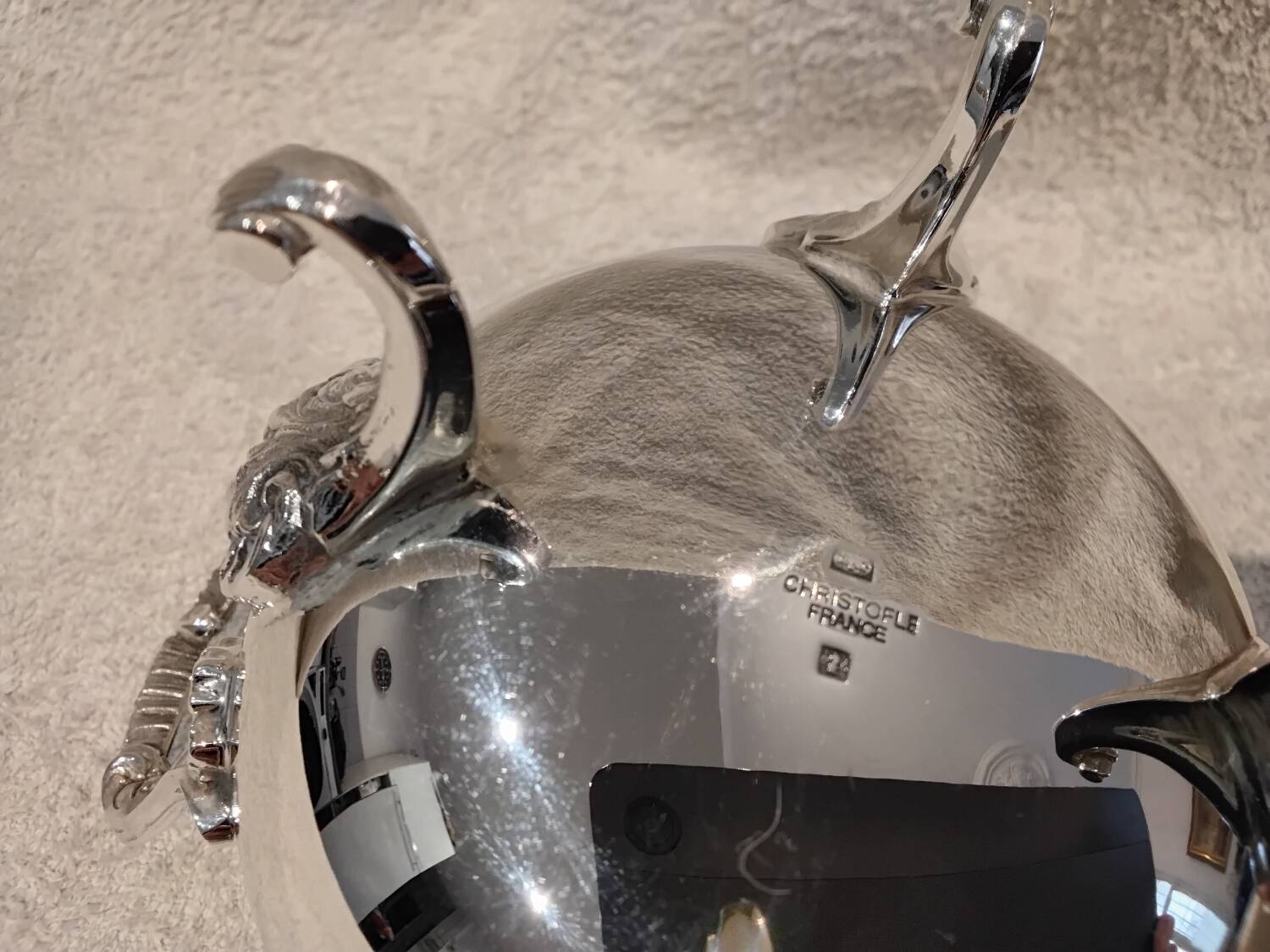 Silver-plated metal sugar bowl by Christofle silversmiths, Marly rocaille pattern