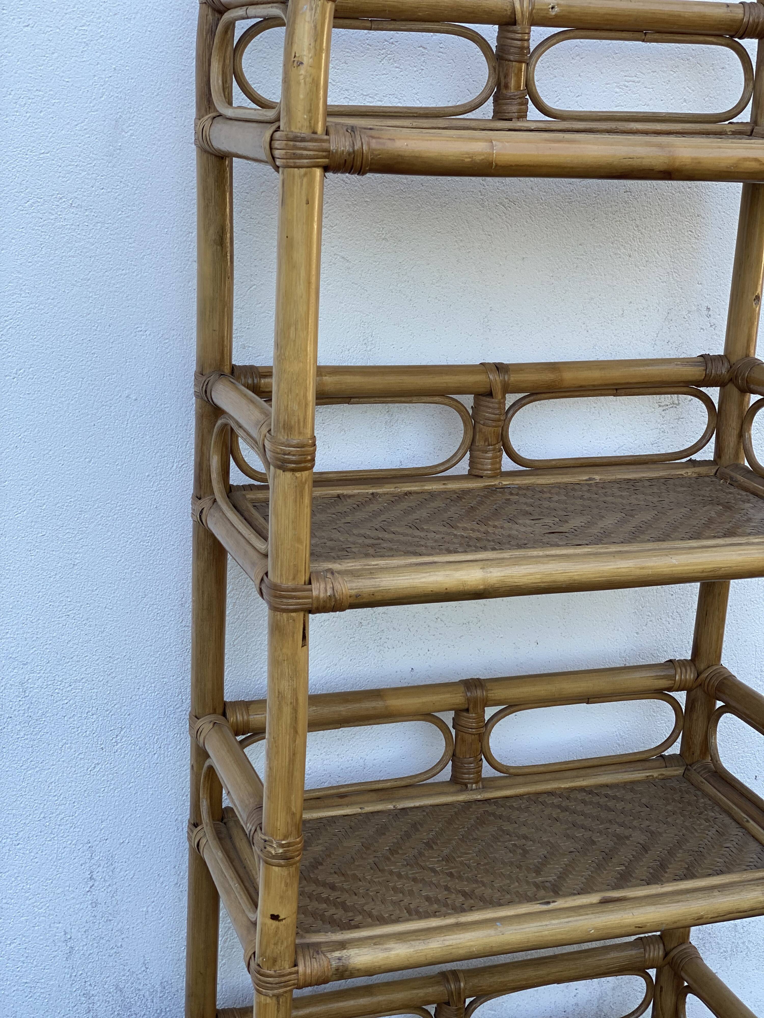 Vintage italian bamboo and rattan shelving unit