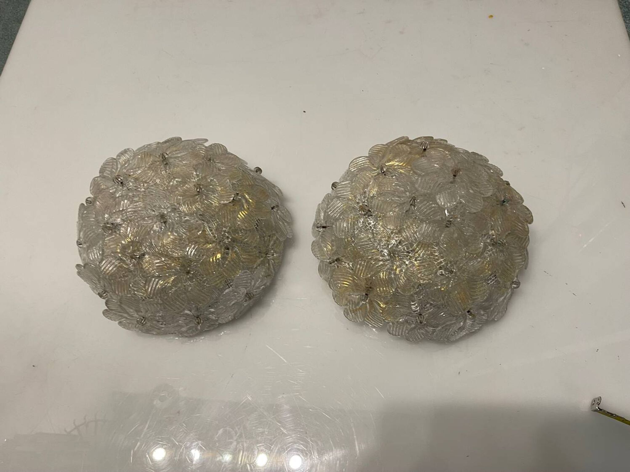 Lot de 2 appliques/plafonniers en verre de Murano par Seguso années 1960