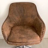 Pair of brown suede swivel office chairs