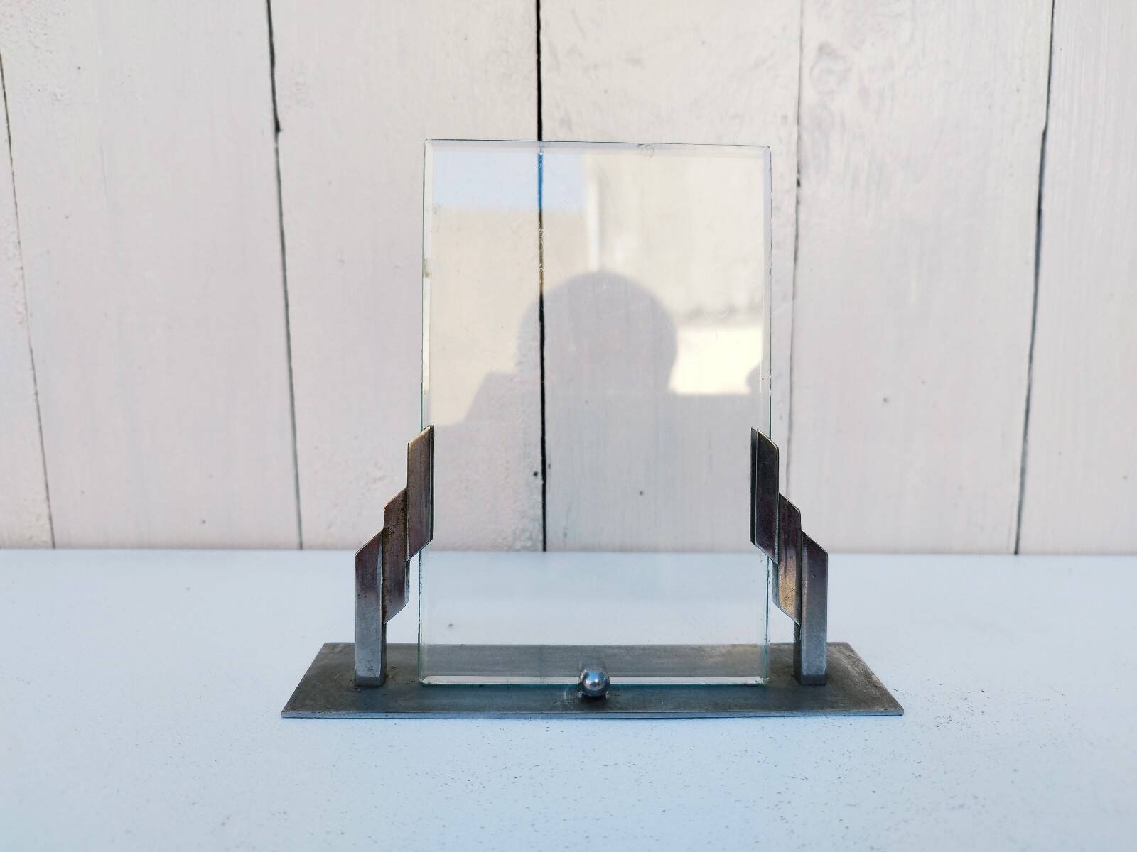 Art deco photo frame Silver metal Vintage