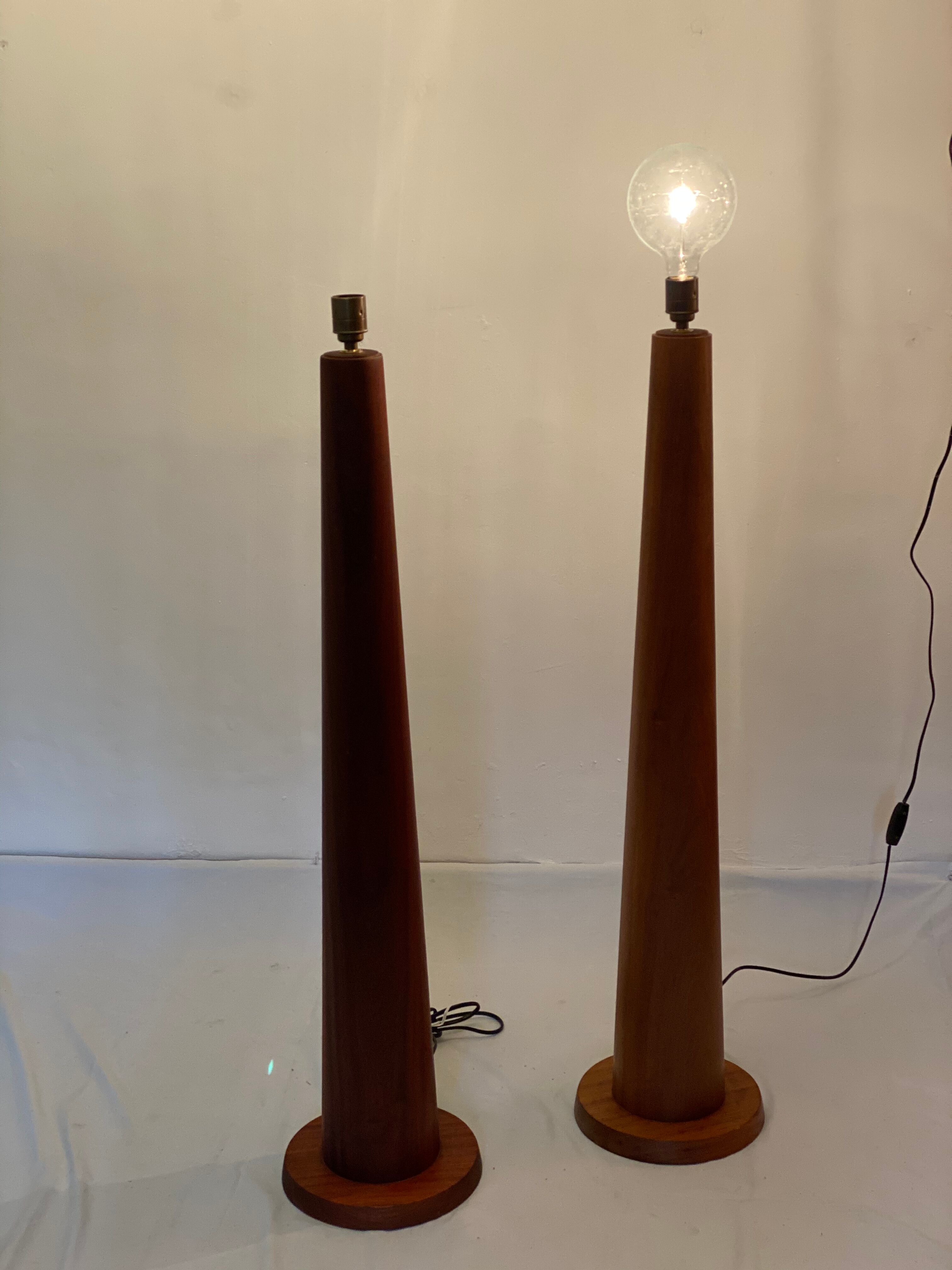 Pair of Bespoke Massive Teak Floor Lamps