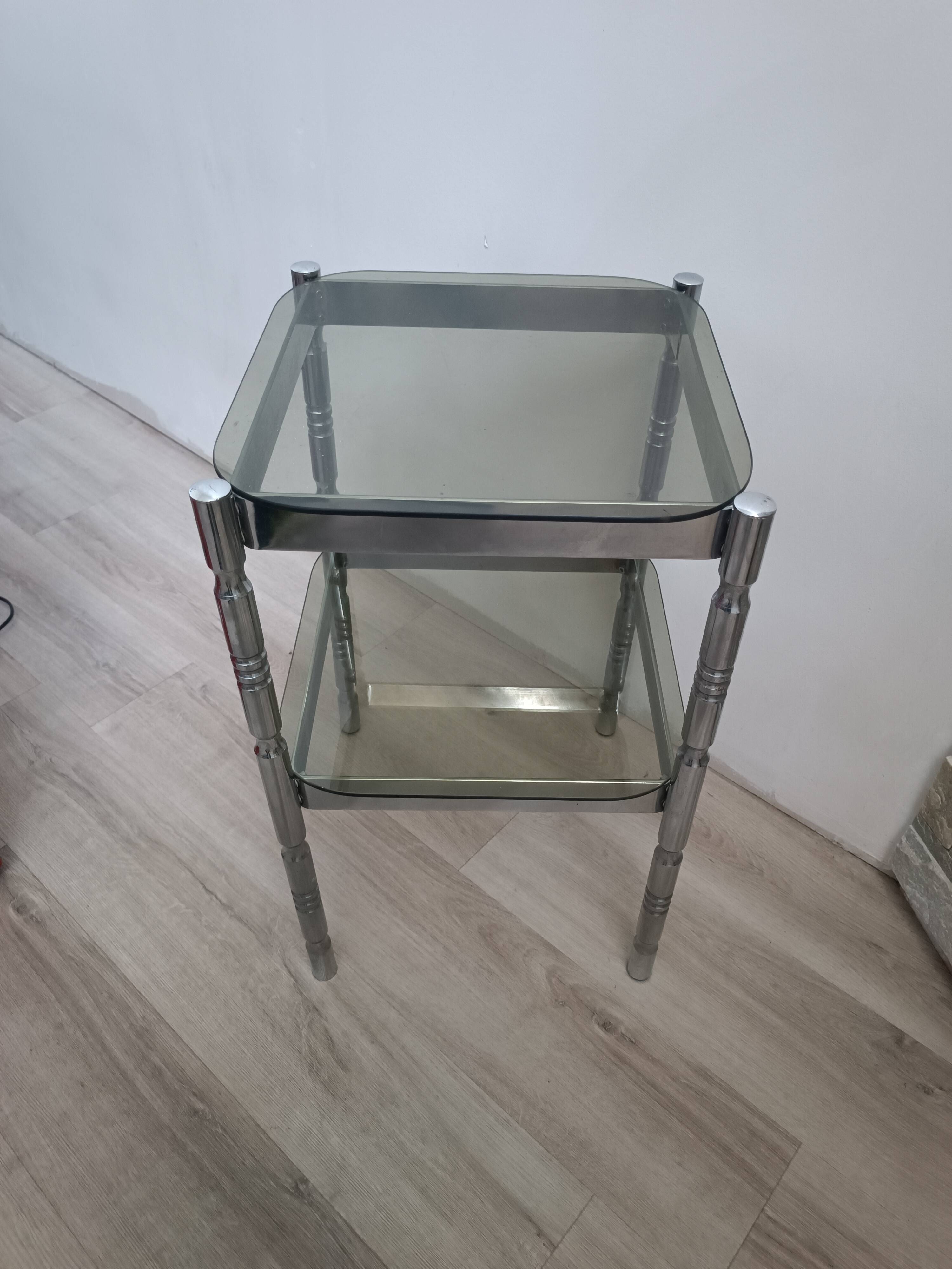 1970s metal and smoked glass side table