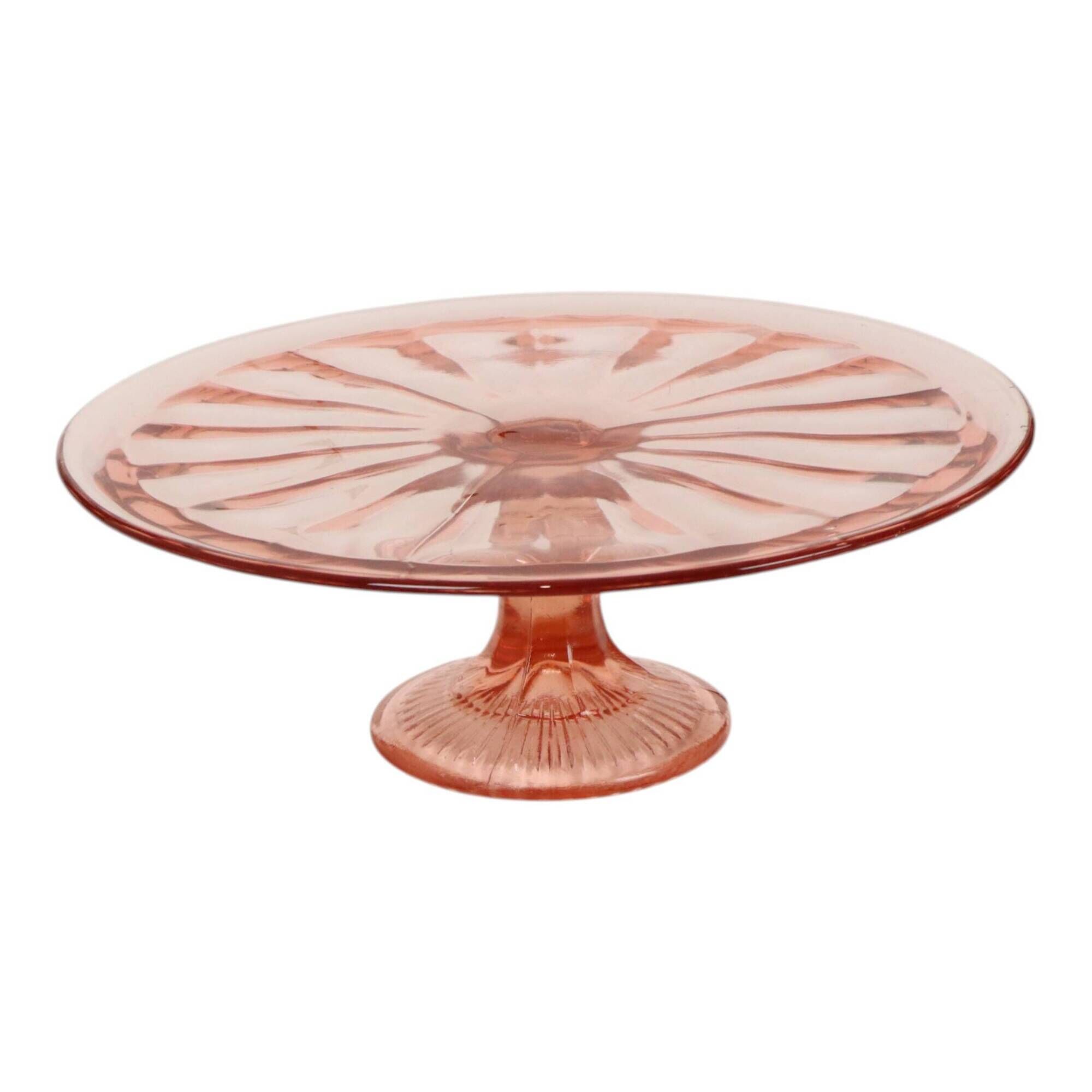 Pink Art Deco Cake Platter / Pastry Dish – Depression Glass
