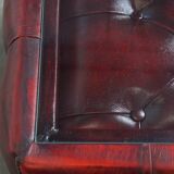Red Cowhide Leather Chesterfield Side Table with Glass Top