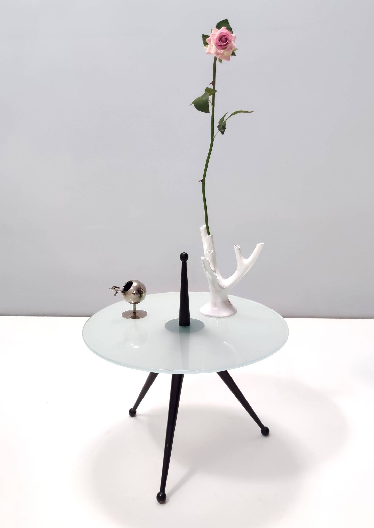 Tripod Beech and Glass Side Table in the Style of Cesare Lacca, Italy, 1980
