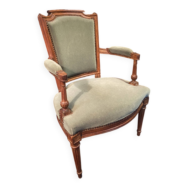 Fauteuil cabriolet velours vert d'époque XVIIIe Louis XVI — Beyit