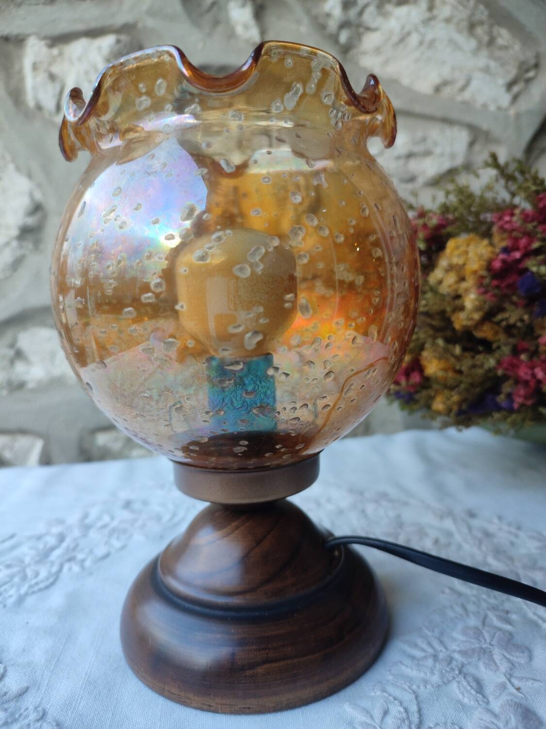 Vintage tempered glass table lamp