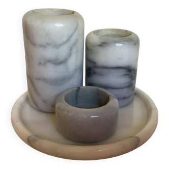 Trio of marble candle holders with stand