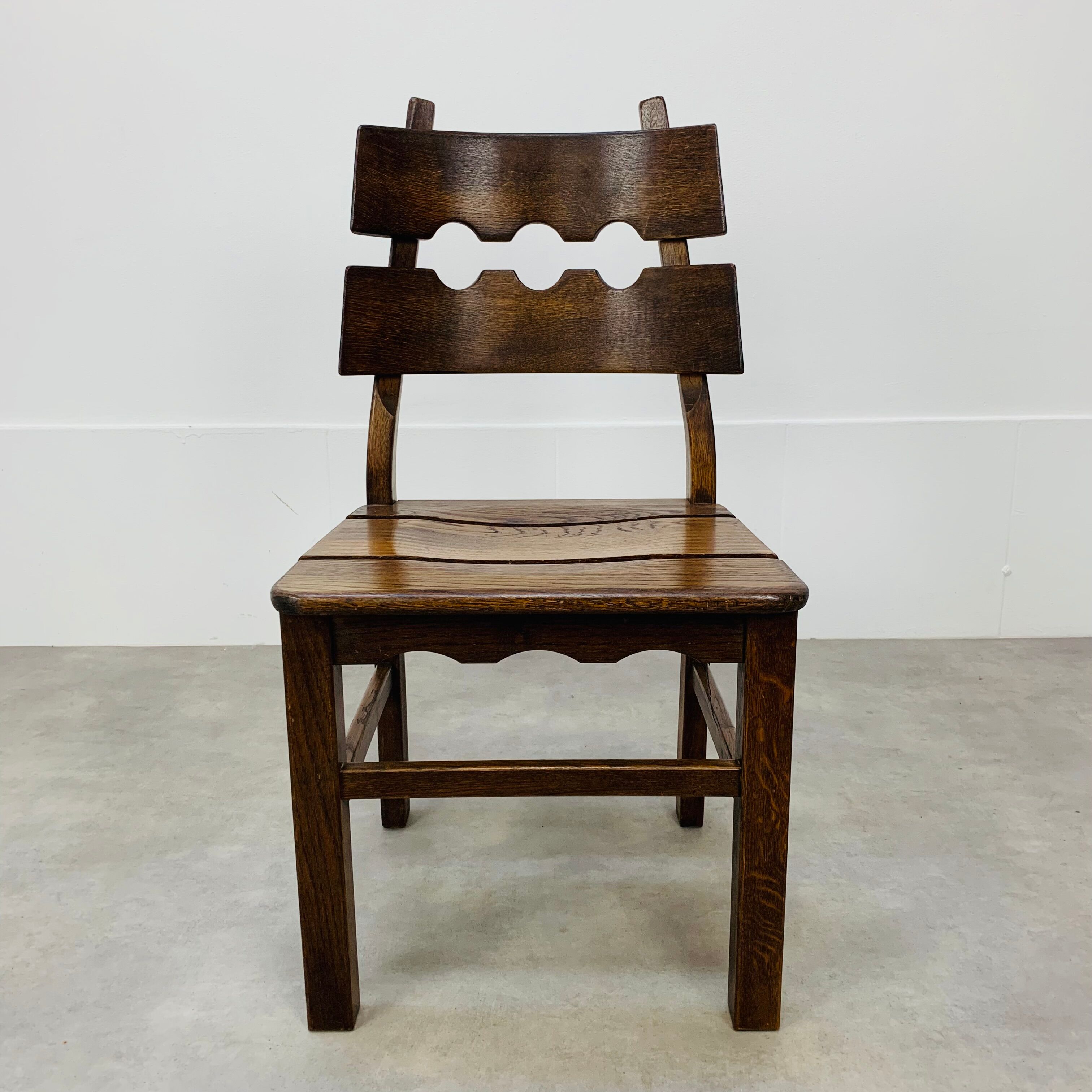 Brutalist oak chair 60s solid wood neo rustic style