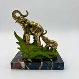 Art Deco bookends with elephants in brass and marble.