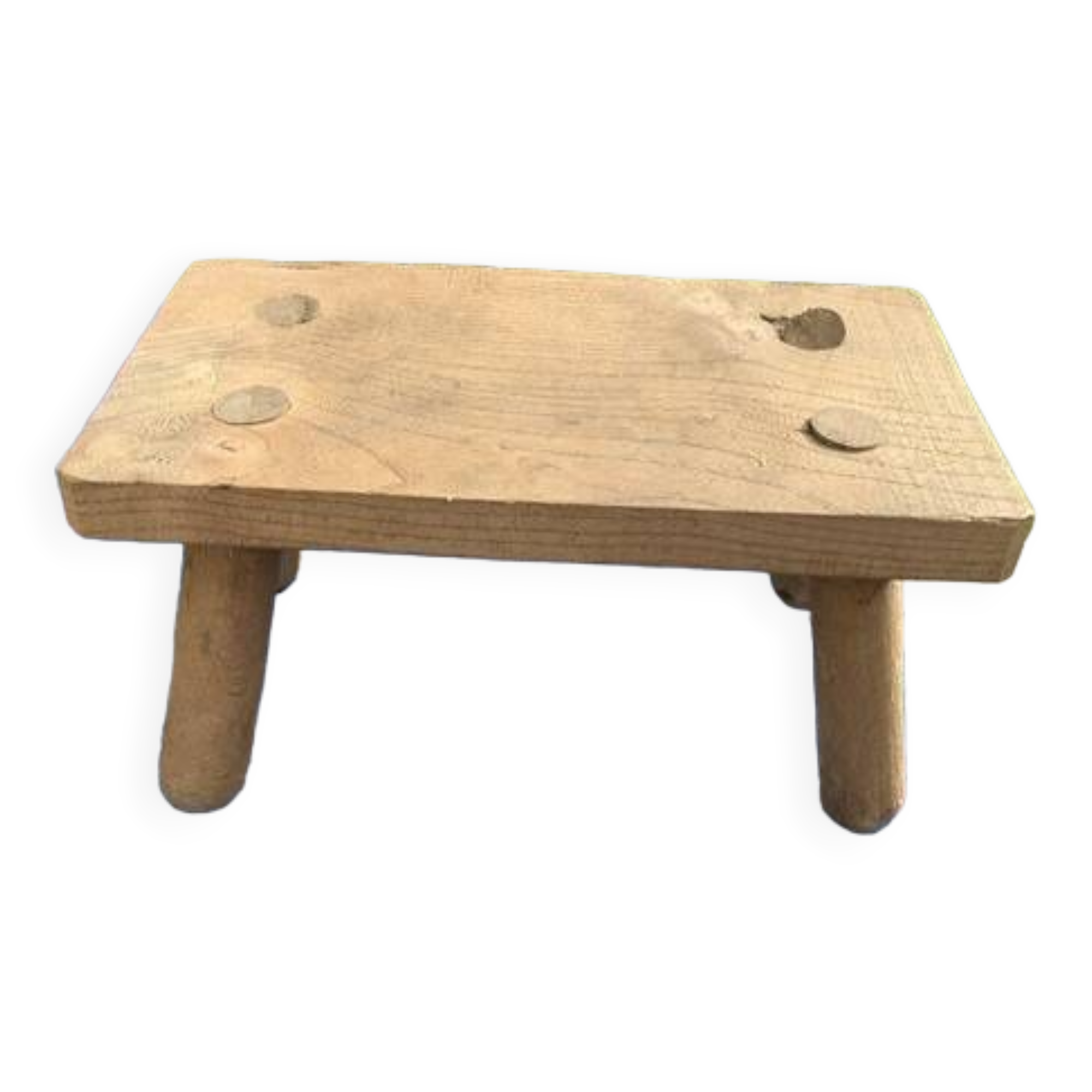 Small bench, footrest in artisanal raw wood