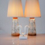 Mid-century modern Scandinavian teak and glass table lamps, set of 2
