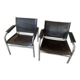 Pair of Klinte, Tord Bjorklund armchairs in brown leather 1980