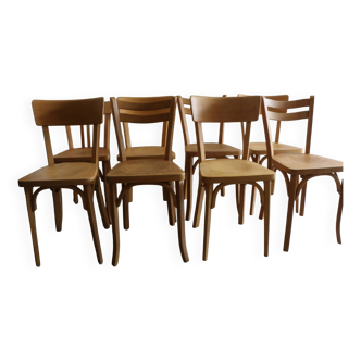 Série de 8 chaises Baumann hêtre clair 1950