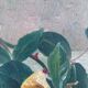 Antique original flower oil painting, yellow roses still life art