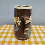 Pitcher in earthenware floral decoration XXth