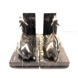 Art Deco Bookends of Doe Lying on Portor Marble