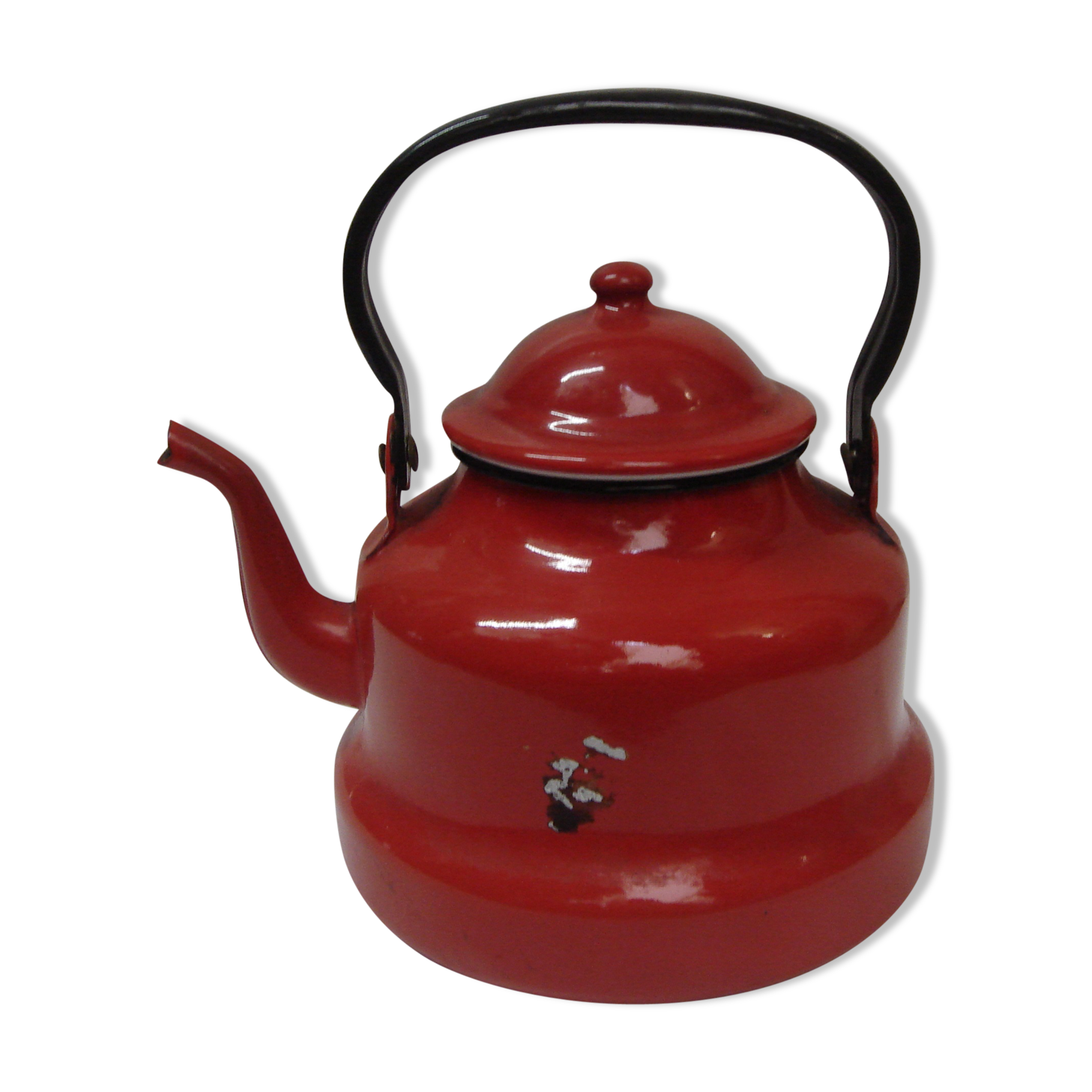 Red enamelled iron teapot from 1960