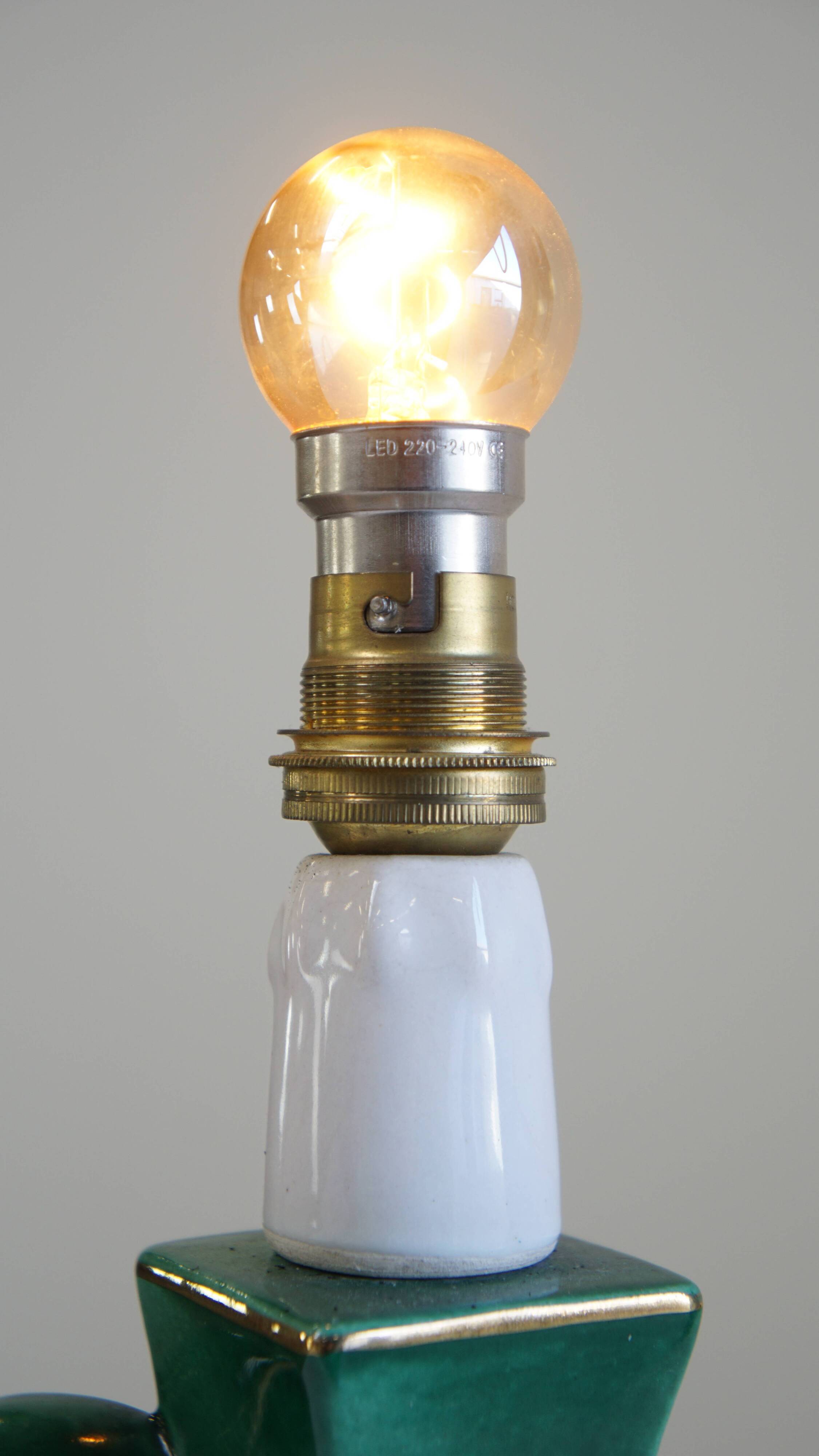 Vintage Green Ceramic French Lamp with Gold Accents