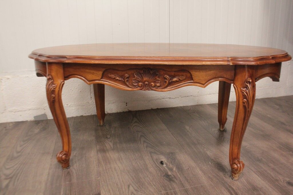 Louis XV style oval coffee table with glass top