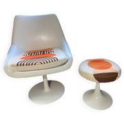 70's armchair and tulip foot stool set