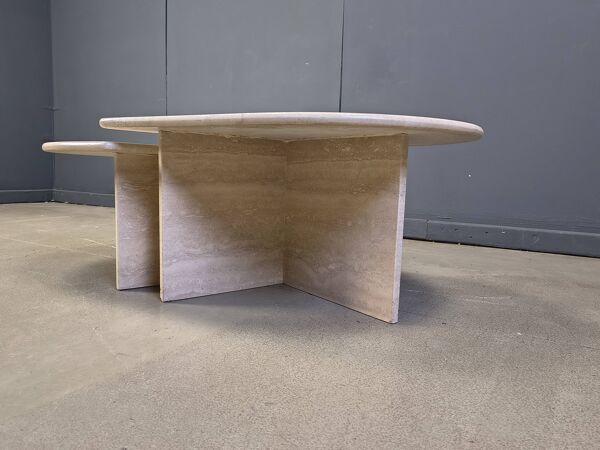 Paire de tables basses en travertin vintage ou tables d'appoint, années 1970