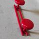 Old vintage wall coat rack 2 round metal hooks lacquered red new