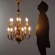 Antique bronze and glass chandelier with 12 lights, Netherlands, 20th century.