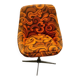 Vintage space age swivel chair with psychedelic pattern in shades of orange.
