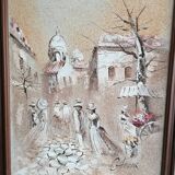 Tableau vintage, représentant une scène de rue