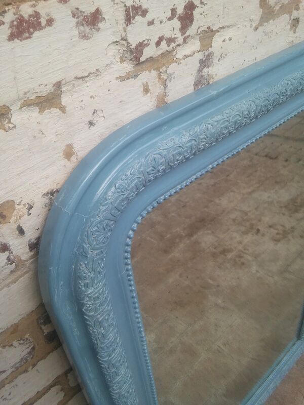 Ancien miroir glace vintage style Louis Philippe coloris bleu