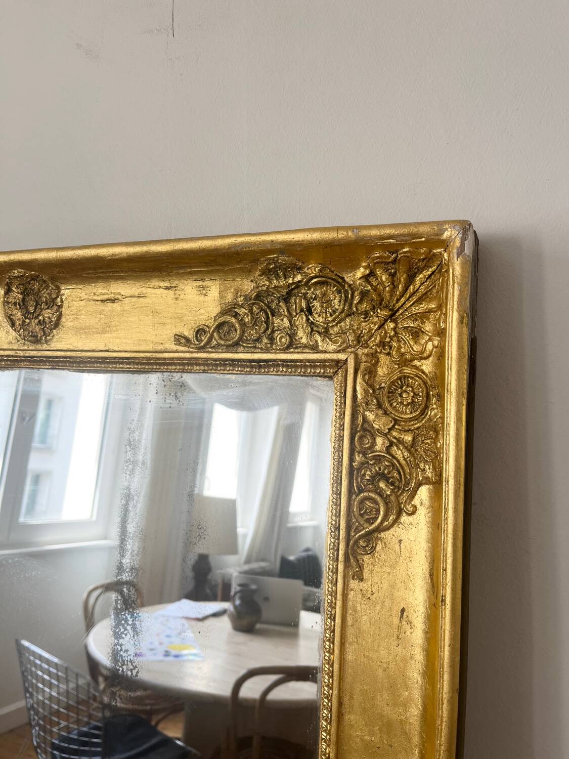 Antique mirror gilded with gold leaf 76cmx160cm