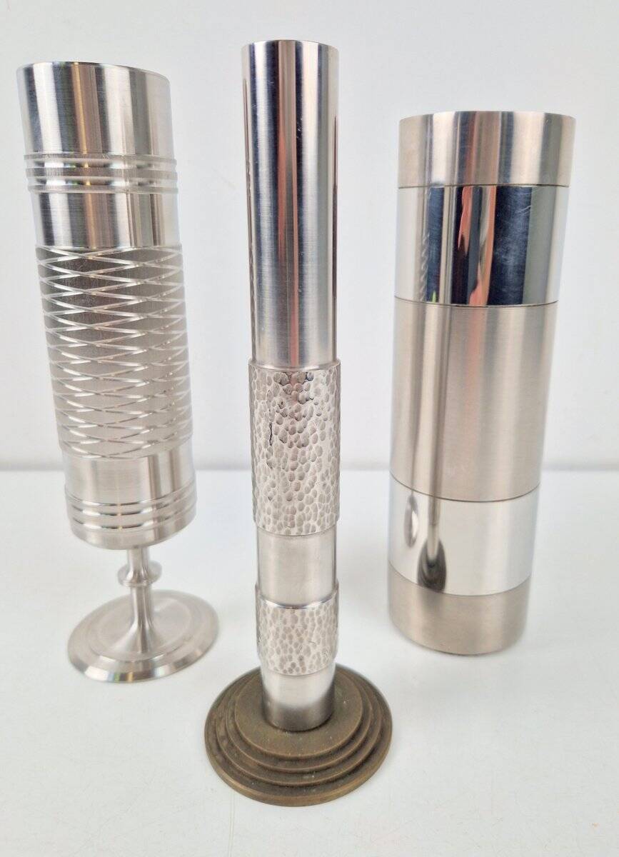 Brutalist Sculptural Metal and Brass Vases from BMF, Germany, 1960s, Set of 3