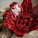 Woven ceramic basket with petals in oxblood slip / baroque style, eclectic