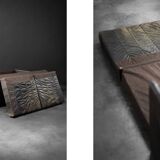 Vintage Mid-Century Modern German Brutalist 2-Seater Brown Leather Bed Sofa