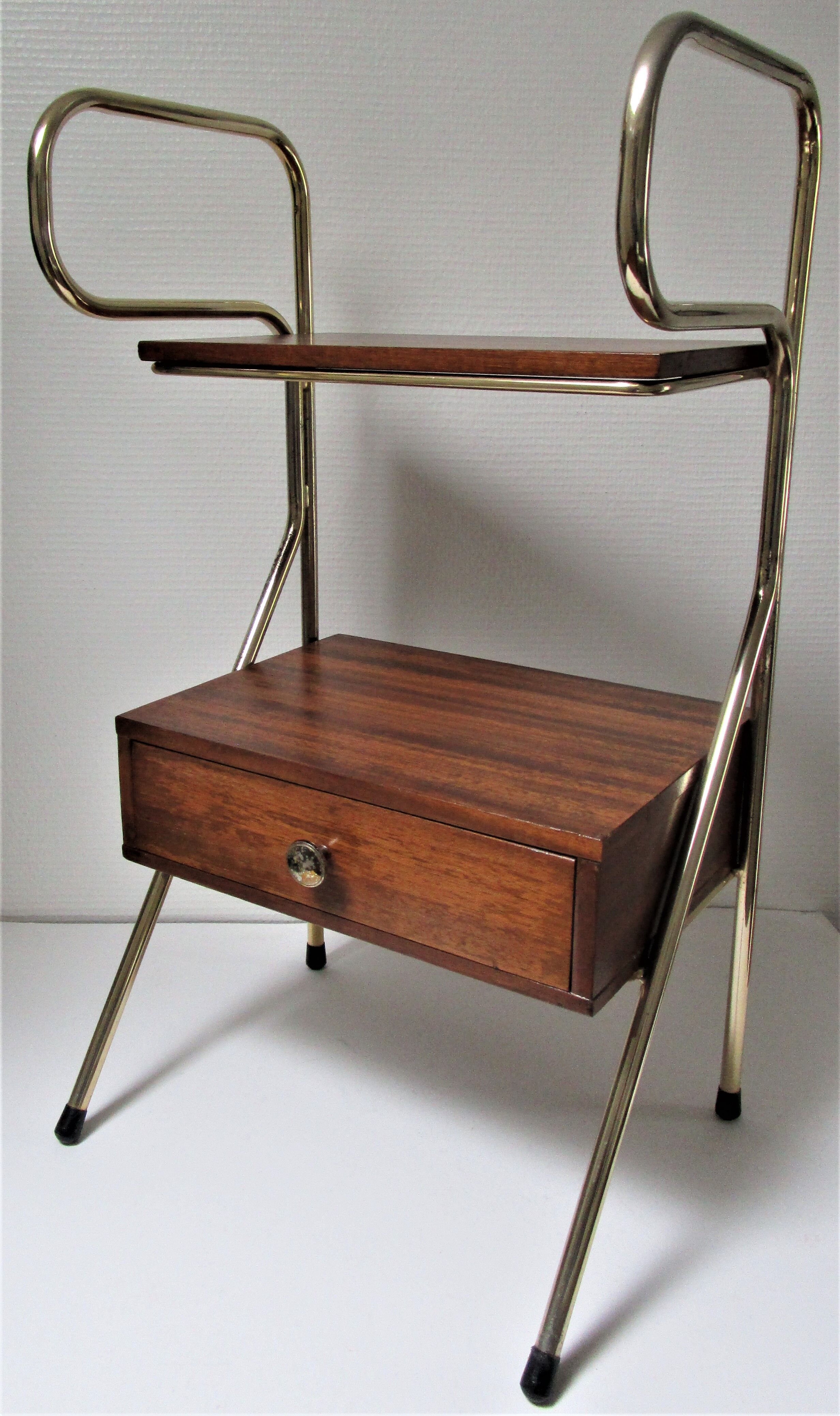 Bedside design in wood and gold metal 50s/60s