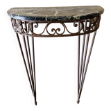 Half moon console - Wrought iron and green marble top - Design 1940