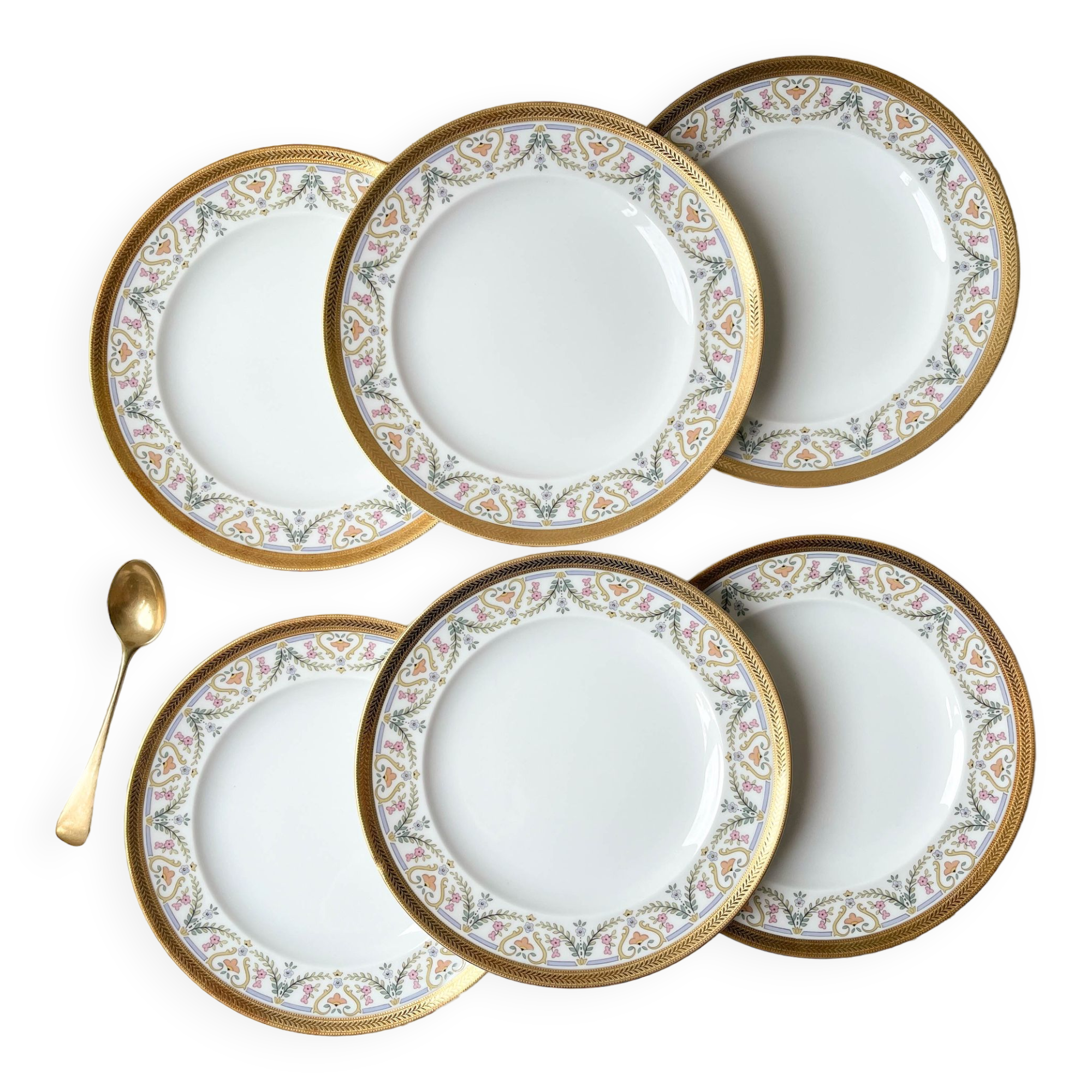 6 small vintage plates in golden white porcelain winterling bavaria