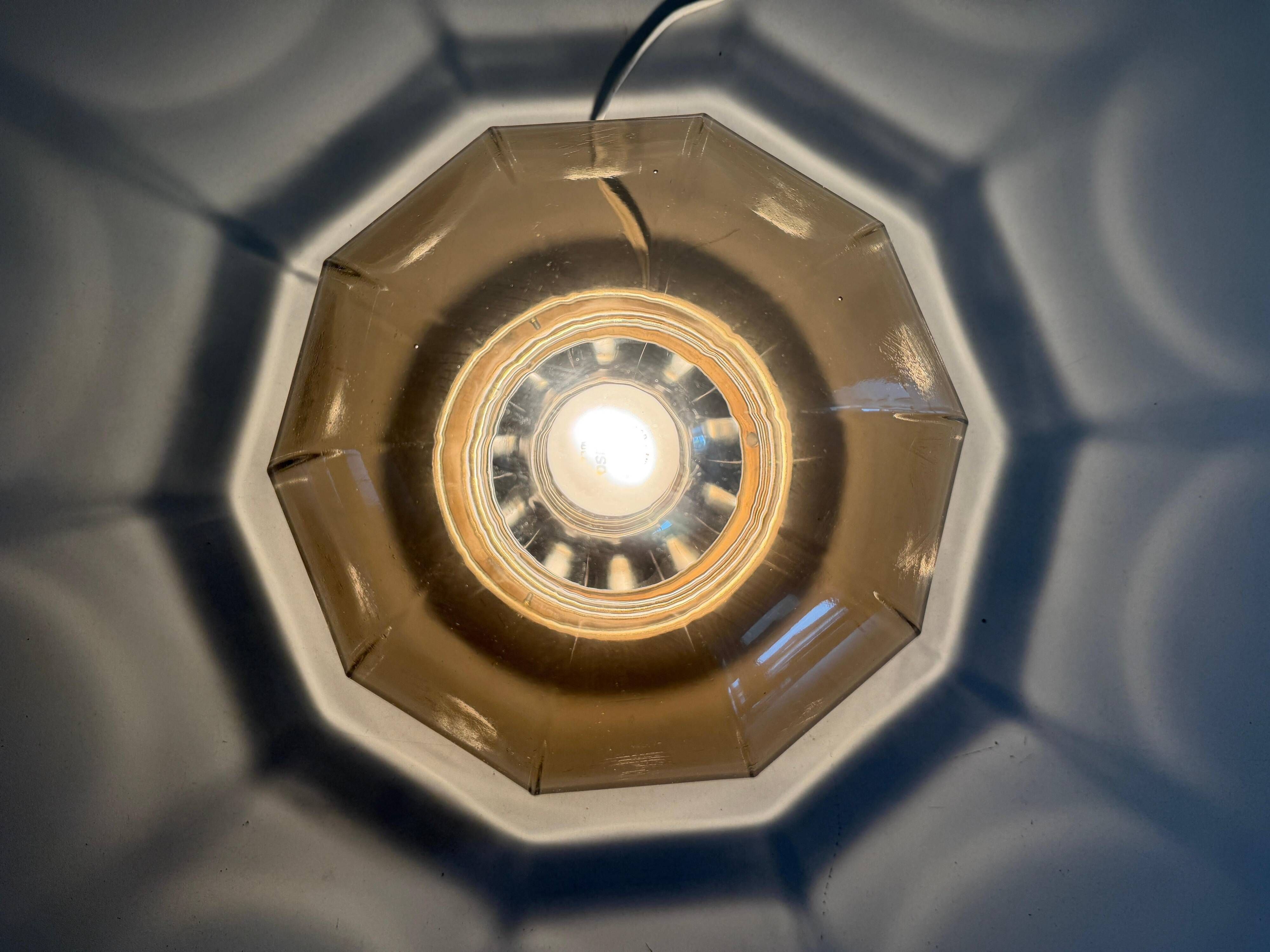 Flush-mounted brown glass fixture and metal base by N Leuchten, 1960s, Germany.
