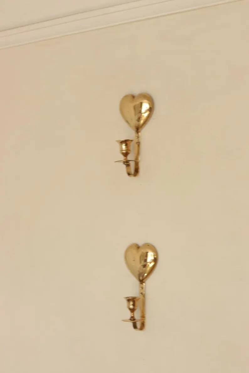 Vintage Brass Heart Shaped Wall Sconces