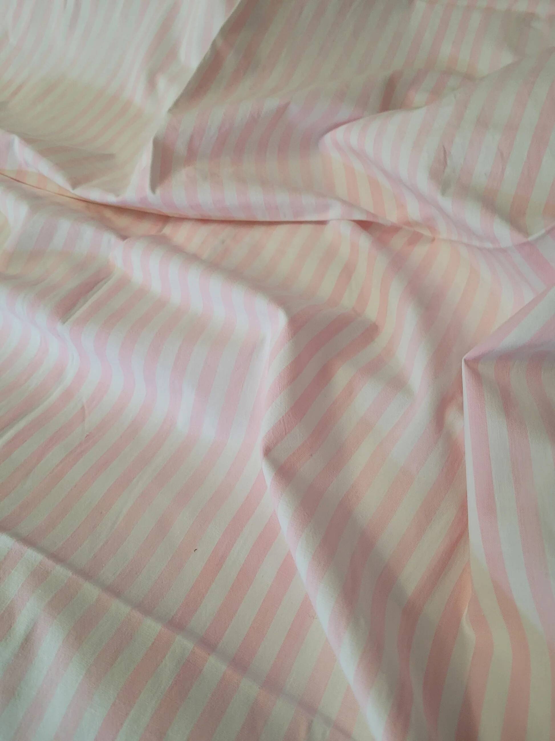 Antique sheet, piece of fabric, 260x170cm, pink and white stripes